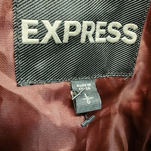 Express Rust Lined Leather Moto Jacket Size Large Quilted Shoulder Zip Front - Picture 5 of 5